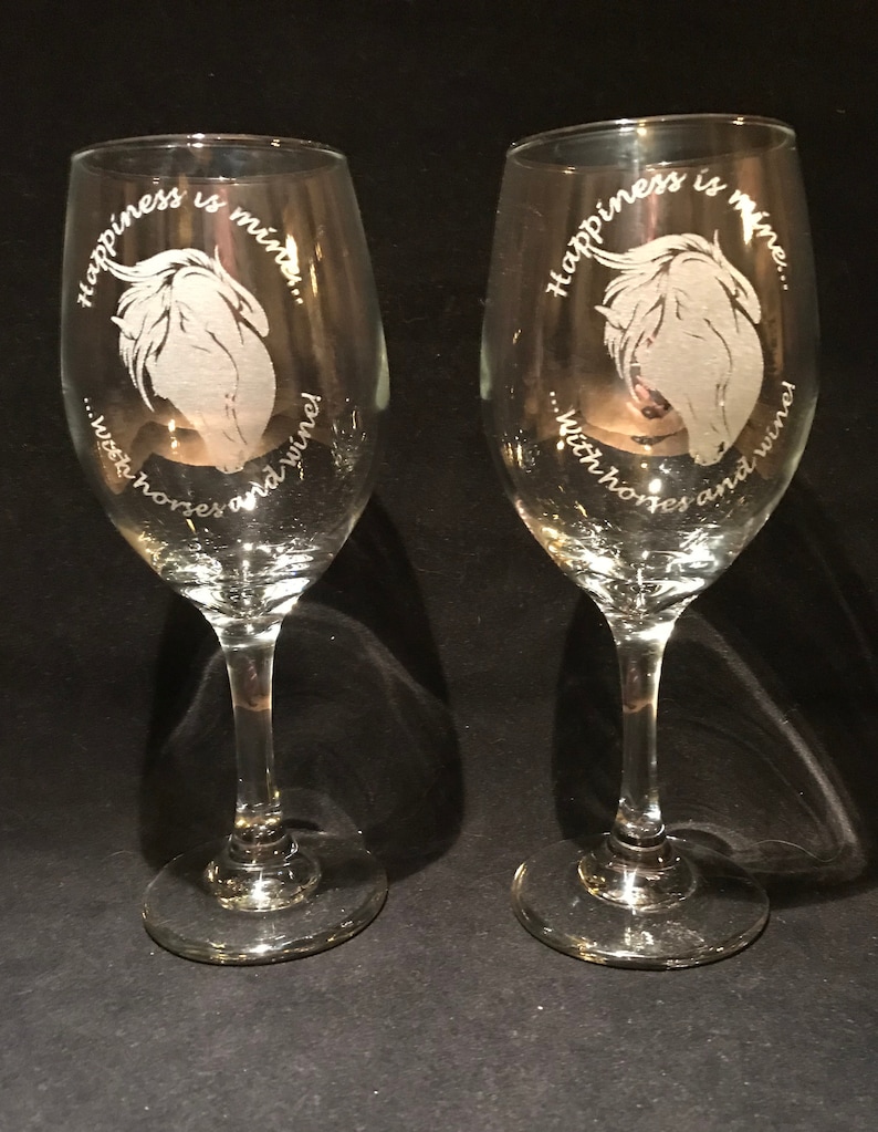 Horse Wine Glass 2 Engraved Horse Lovers Wine Glasses Etched Etsy