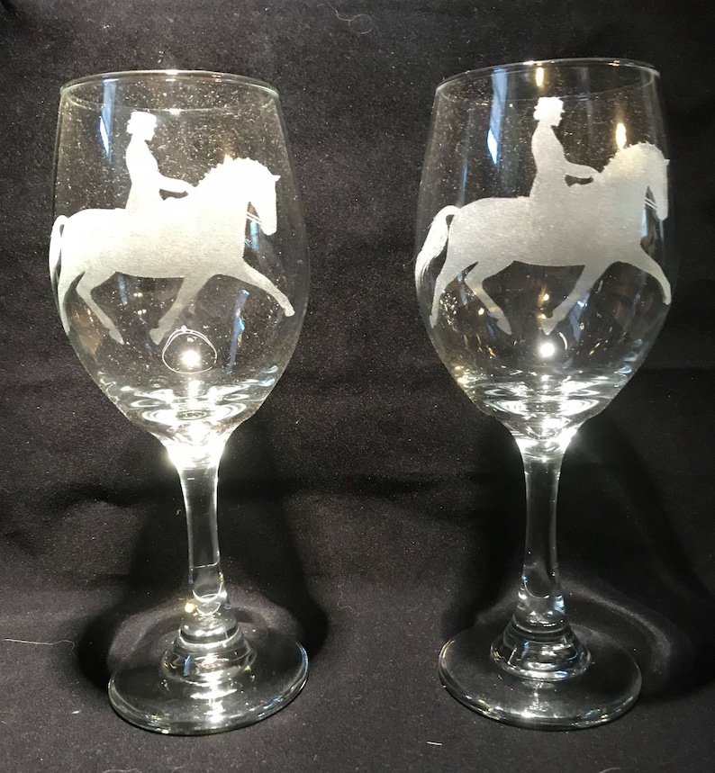Horse Wine Glass 2 Dressage Horse Design Engraved Glasses Etsy