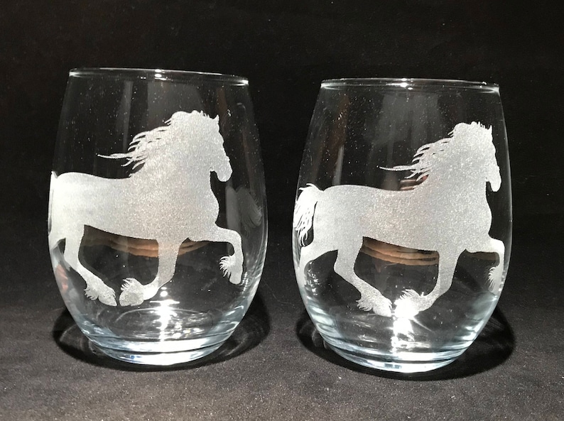 Horse Engraved Wine Glass Beautiful Friesian Design Choose 2 Etsy