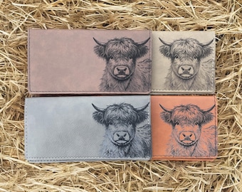 Highland Cow checkbook cover, customized checkbook wallet, personalized Check Purse.
