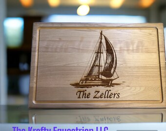 Sailing Sailboat Personalized Engraved cherry Cutting Charcuterie Board! 2 available sizes! FREE SHIPPING!