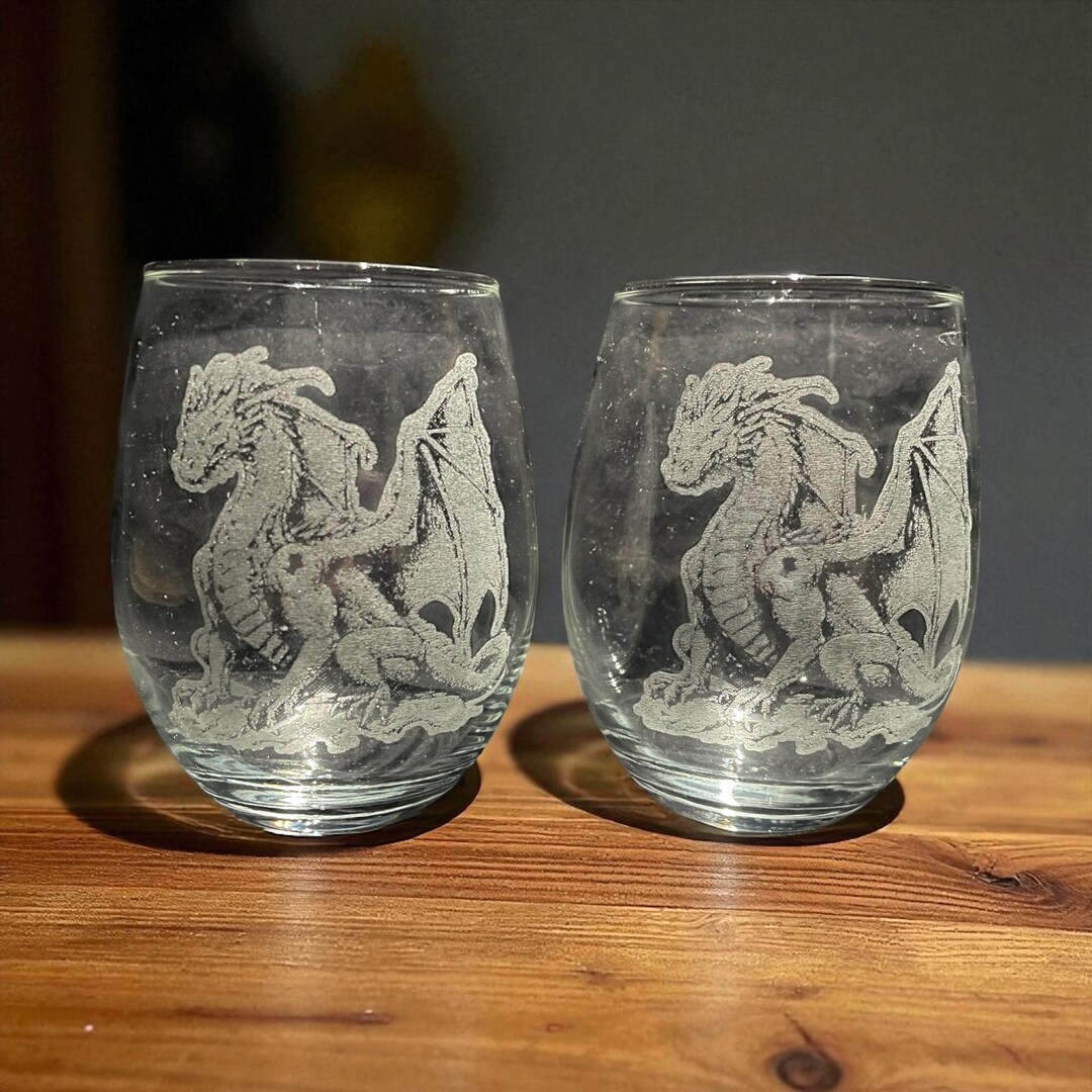 Engraved Dragon Wine Glasses: Stemless, Rocks, Pint Glass - Fantasy ...