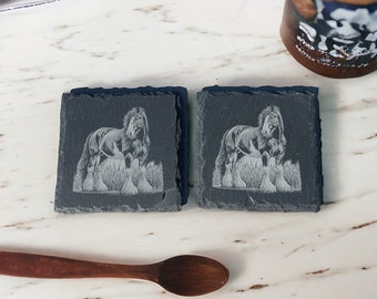 Slate Horse Coasters, Clydesdale Slate Drink Coaster, Unique Horse gift, Draft Horse Gift, Western gift