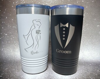 Personalized Bride and Groom Travel mugs, wedding, bridal shower tumblers! Free Shipping!