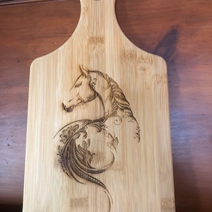 Beautiful horse bamboo paddle engraved Cutting Board! FREE SHIPPING!!