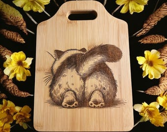 Cat Cutting Board, adorable cat butt, Personalized, Engraved. Funny gift for Cat Moms, Cat lovers, cat people. FREE SHIPPING!