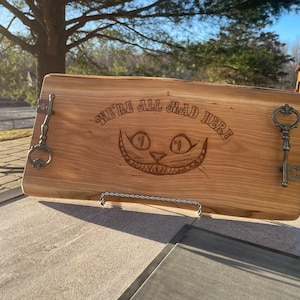 Alice in wonderland Cherry Live Edge Charcuterie Tray with Cheshire Cat engraving! FREE SHIPPING!