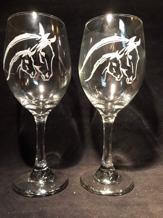 Woman and horse 2 engraved Horse lovers wine glasses Horse wine glass