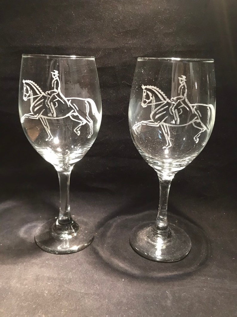 Horse Wine Glass 2 Dressage Horse Design Wine Glasses Etsy