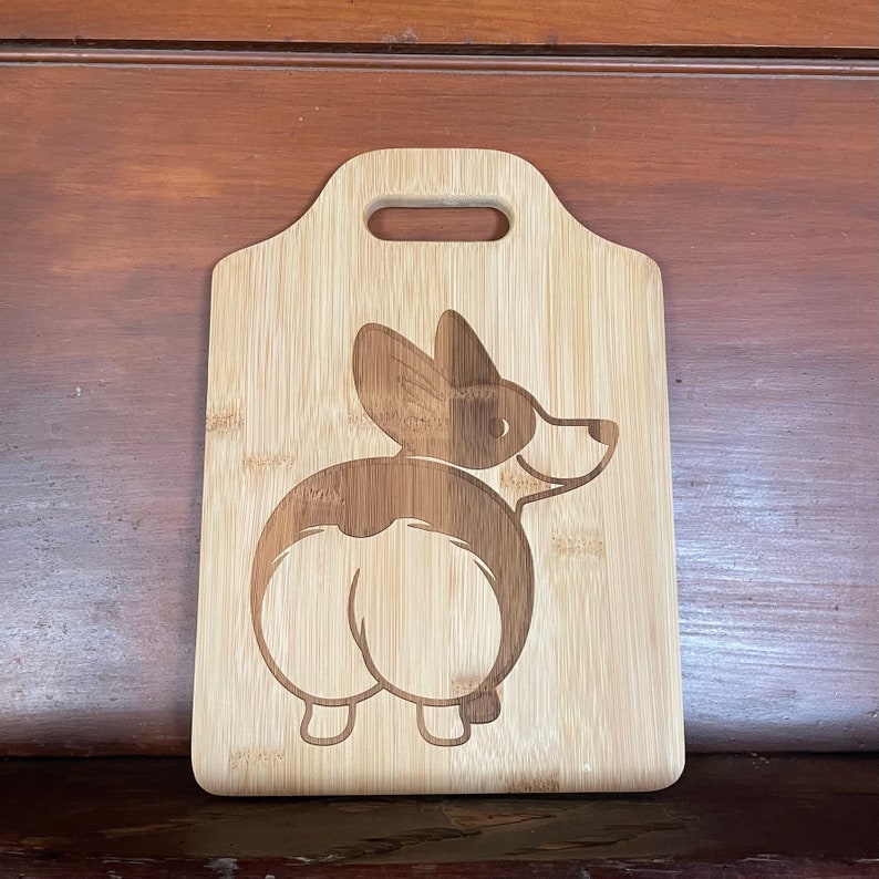 Corgi butt design engraved bamboo Cutting Board FREE SHIPPING Two sizes available Corgi lovers gift Fun and unique image 2