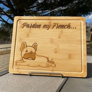 Bamboo French Bulldog Laser Engraved Cutting Board - Pardon My French