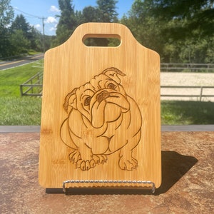 Bulldog design bamboo Cutting Board! FREE SHIPPING! English Bulldog engraved gift. Fun and Unique. Two sizes available.