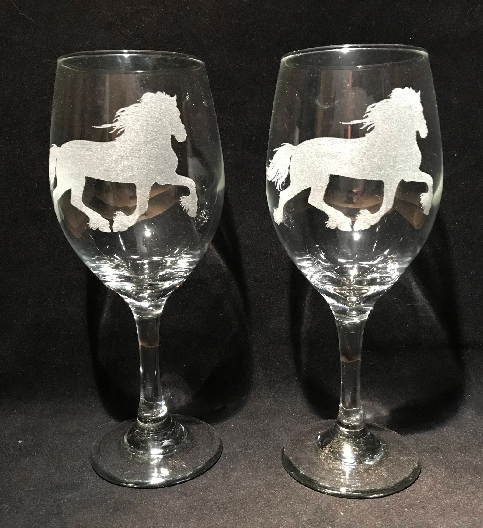 Horse Engraved Wine Glass Beautiful Friesian Design Choose 2 Etsy