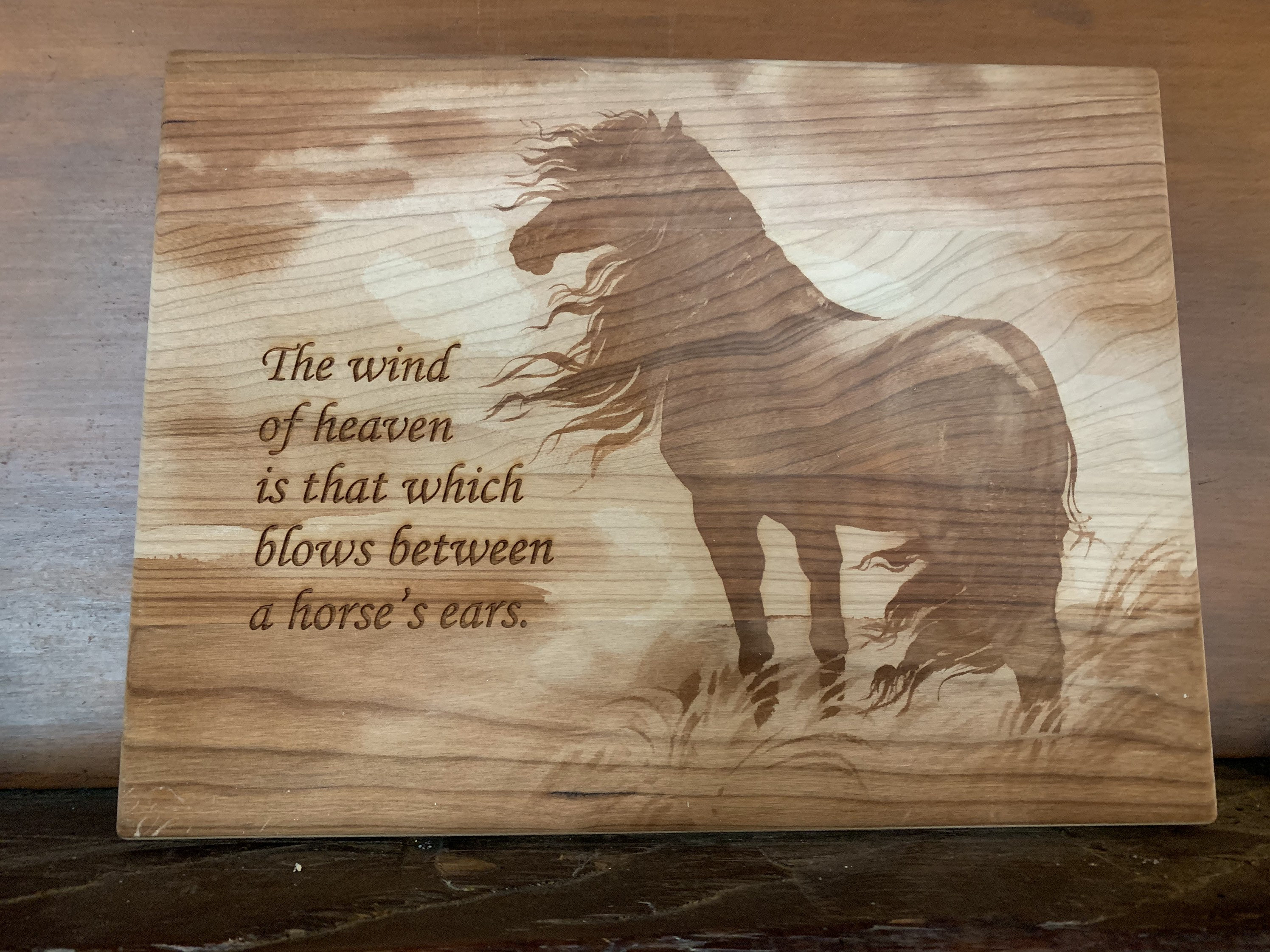 Horse Gifts, Horse Cutting Board, Rustic, Beautiful horse design and arab proverb cherry Cutting Board!