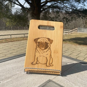 Small pug design bamboo Cutting Board FREE SHIPPING Also Larger size available image 2