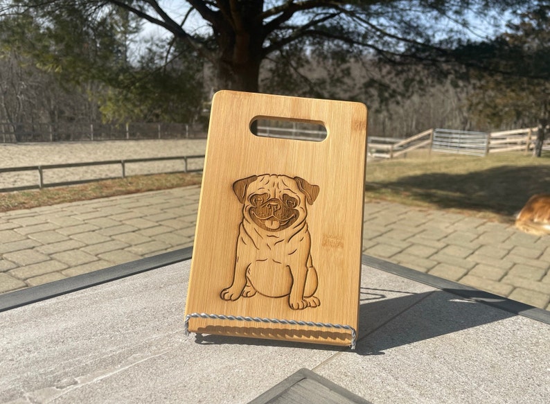 Small pug design bamboo Cutting Board FREE SHIPPING Also Larger size available image 2