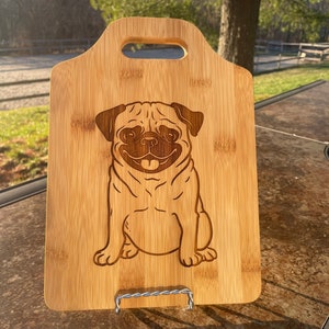Small pug design bamboo Cutting Board FREE SHIPPING Also Larger size available image 3