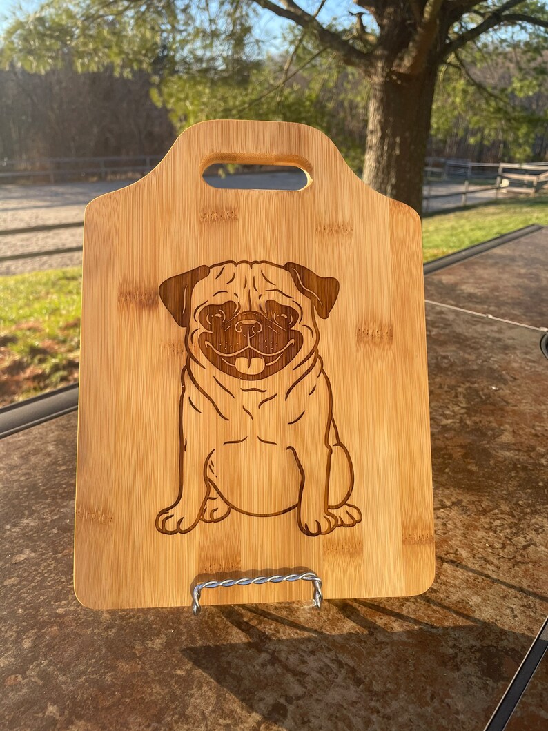 Small pug design bamboo Cutting Board FREE SHIPPING Also Larger size available image 3
