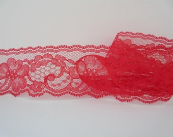 Red Lace Trim Ribbon By the Yard  2" inch wide Floral Lace Sewing Trim Flower Design Gift Basket Wedding Bridal Home Decor Wreath Lace W53