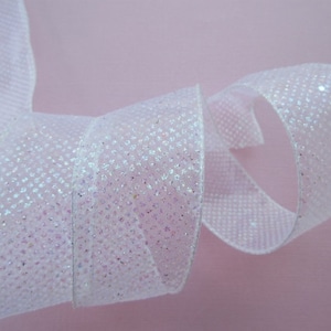 White Glitter Ribbon Sheer Sparkle Ribbon Christmas Holiday Wired 1 1/2&quot;  inch wide Gift Wrap Gift Basket Bow Wreath Tree Home Decor LC092