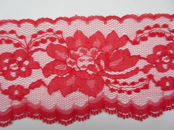 CRANBERRY~3 Inch Wide Floral Flat Lace Trim~By 5 Yards