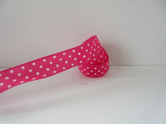 Hot Pink Dot Ribbon Pink Dotted Ribbon Wired 1 1/2 Inch 