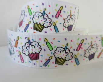 Cupcake Ribbon 7/8" inch wide Grosgrain Candles Children Birthday Party Favors Hairbow Hair Bow Headband  Gift  Scrapbook Card Making GJ001