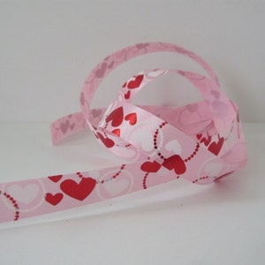 Pink Valentines Day Ribbon with Red and White Hearts 5/8&quot; inch narrow Card Decoration Scrapbook Gift Basket Floral Arrangement Party lv018