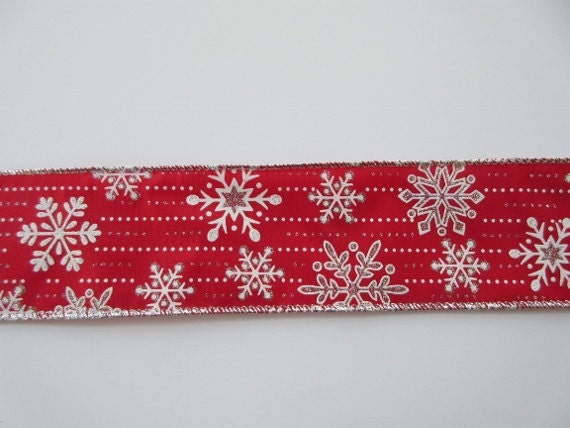 Red Christmas Ribbon Snowflake Ribbon Wired 2 1/2 Inch - Etsy