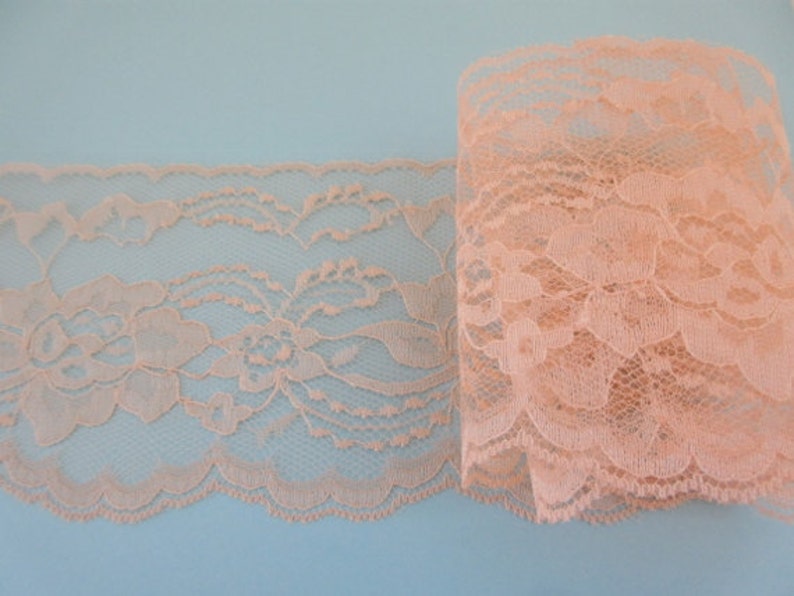 Peach Lace Trim Ribbon 4 inch wide DIY Wedding Lace Invitations Floral Lace Sewing Bridal Gift Wrap Gift Basket Wreath wl078 image 3