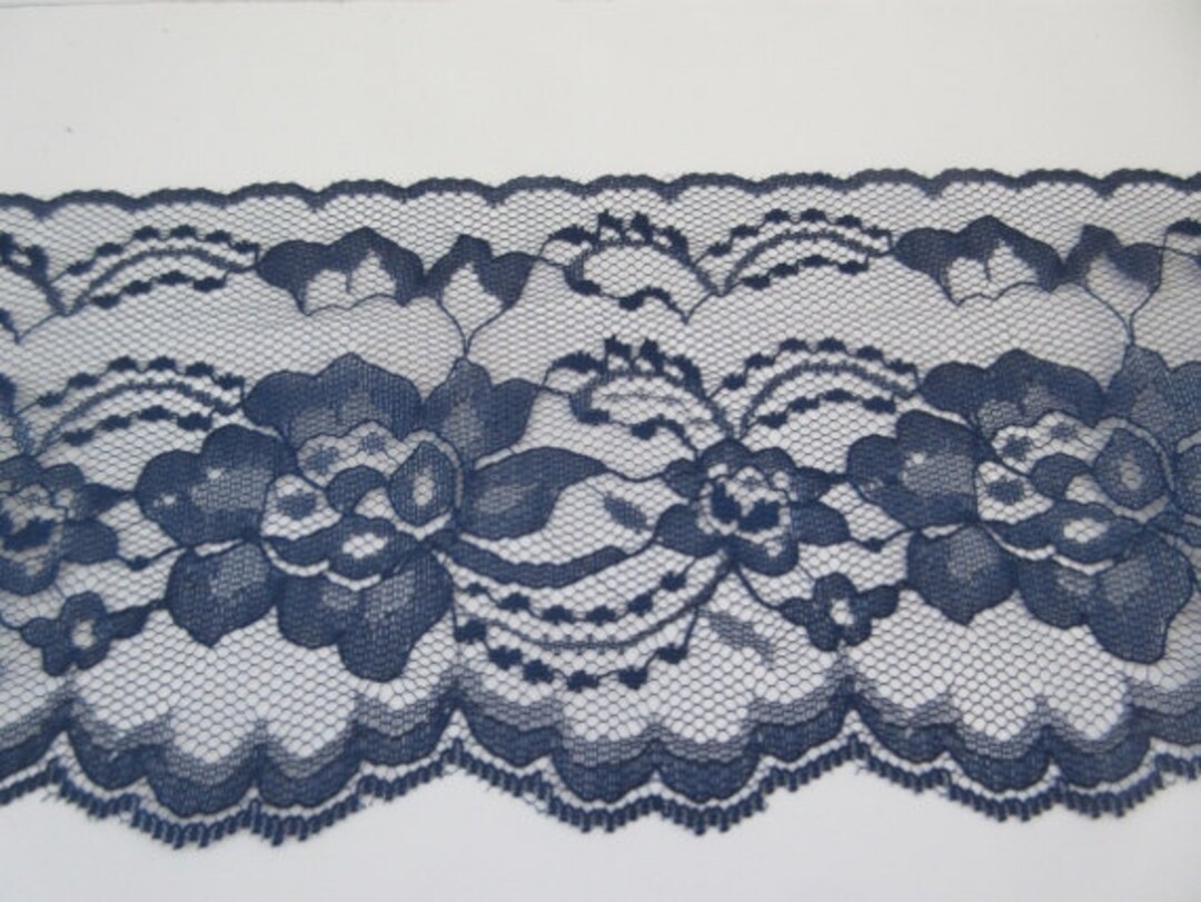 Navy Lace Trim Ribbon 4 Inch Wide Blue Floral Lace Flower Design Sewing ...