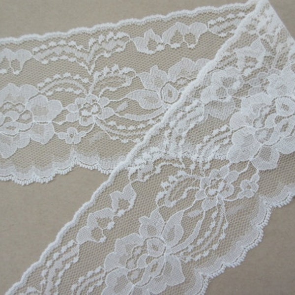 Ivory Lace Trim Ribbon 3 3/4"  inch wide Sewing Trim  Floral Lace Flower Design Lace Gift Wrap Basket Wedding Bridal Lace Home Decor WL058