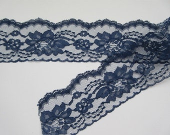 Navy Lace Trim Ribbon  20% DISCOUNT 3" inch wide Blue Floral Lace DIY Wedding Lace Invitations Baby Shower Sewing Bridal  Wreath WL080