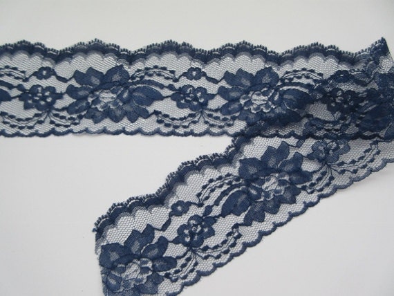 Navy Lace Trim Ribbon 20 DISCOUNT 3 Inch Wide Blue Floral Lace