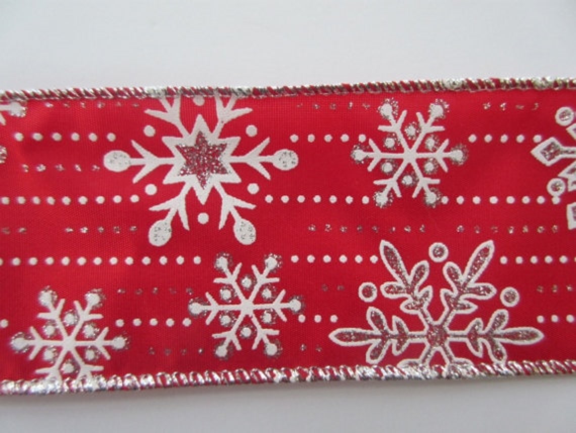 Red Christmas Ribbon Snowflake Ribbon Wired 2 1/2 Inch - Etsy