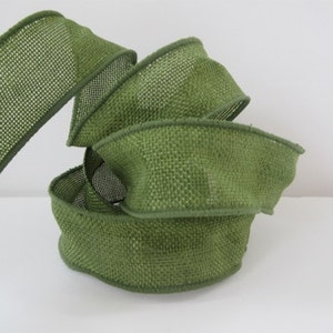 Green Burlap Ribbon Wired 1 1/2&quot; inch wide Olive Poly Burlap Faux DIY Wedding Wreath Gift Wrap Gift Basket Beach Wedding Home Decor MB003