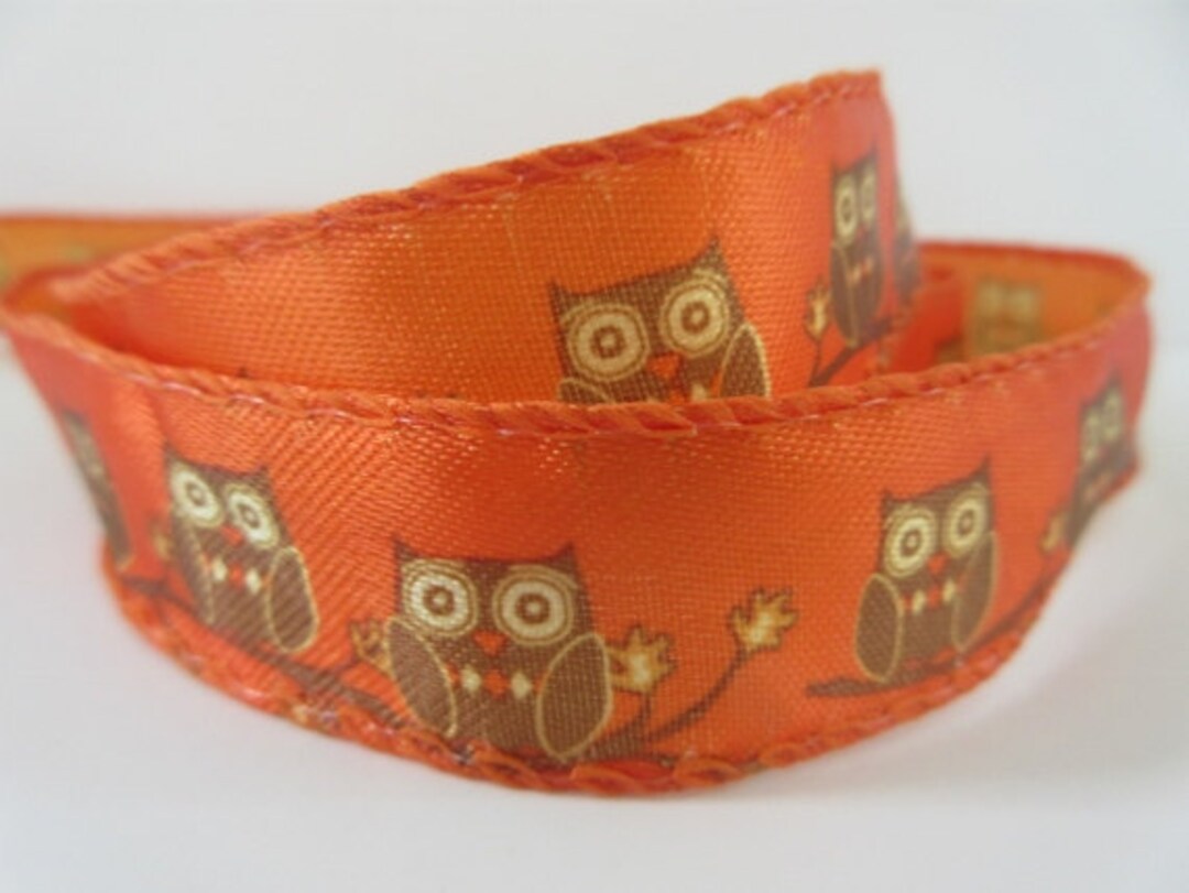 Owl Ribbon Wired 7/8 Inch Wide Orange Ribbon Brown Fall Etsy