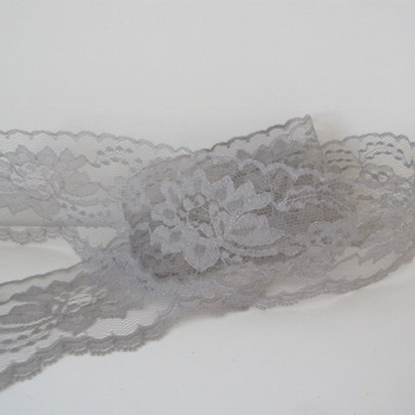 Gray Lace Trim Ribbon 20% DISCOUNT 3" inch wide Floral Lace Flower Design Sewing Lace Wedding Bridal Gift Wrap Gift Basket Wreath wl083