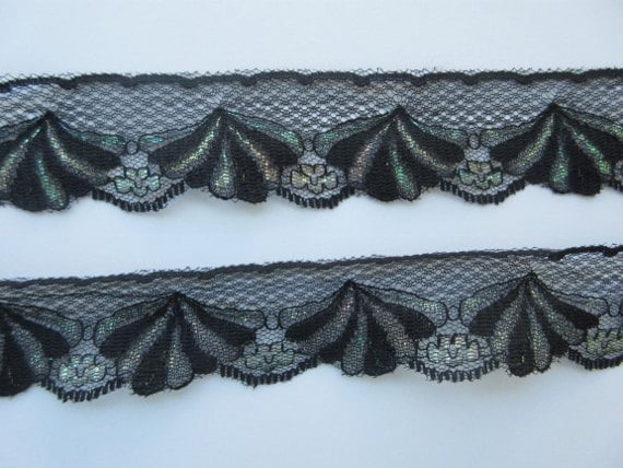 Black Lace Trim Ribbon Iridescent Lace 1 1 4 Inch Wide Glitter