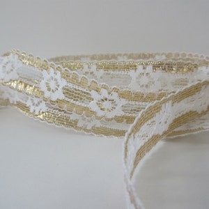 Ruban de garniture en dentelle d’or 20% de réduction 1 « pouce de large Fleur blanche Paillettes Dentelle Étincelant Mariage Mariage Scrapbook Carte Décoration Couture Garniture WL023