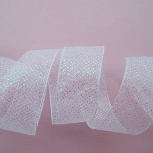 White Glitter Ribbon Sheer Sparkle Ribbon Christmas Holiday Wired 1 1/2 ...