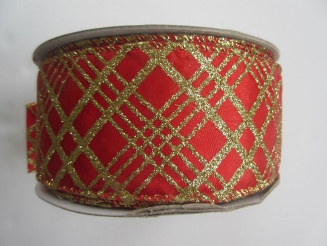 Red Gold Glitter Ribbon Holiday Wired Ribbon 2 1/2 Inch - Etsy