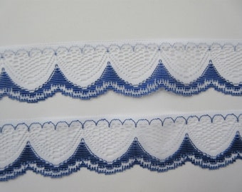 Royal Blue and White Lace Trim Ribbon 1 1/2" inch wide Sewing Trim Scrapbook Card Decoration Wedding Lace Bridal Gift Wrap Basket Craft WL30