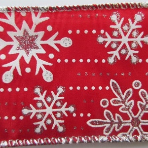 Red Christmas Ribbon Snowflake Ribbon Wired 2 1/2