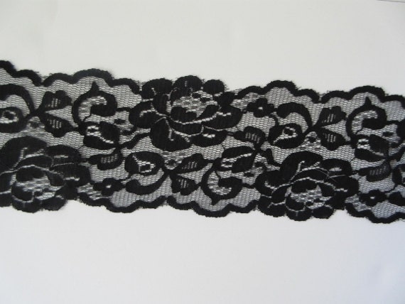 Black Lace Trim Ribbon 4 1/2 Inch Wide Floral Lace Flower Design Sewing Lace  Wedding Bridal Home Decor Wreath Clothing Lace WL054 