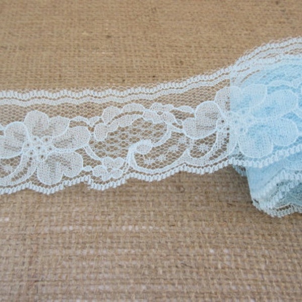 Light Blue Lace 20% DISCOUNT Trim Ribbon 2" inch wide Floral Lace Sewing Nursery Decor Baby Shower Gift Wrap Gift Basket Wedding Bridal L093