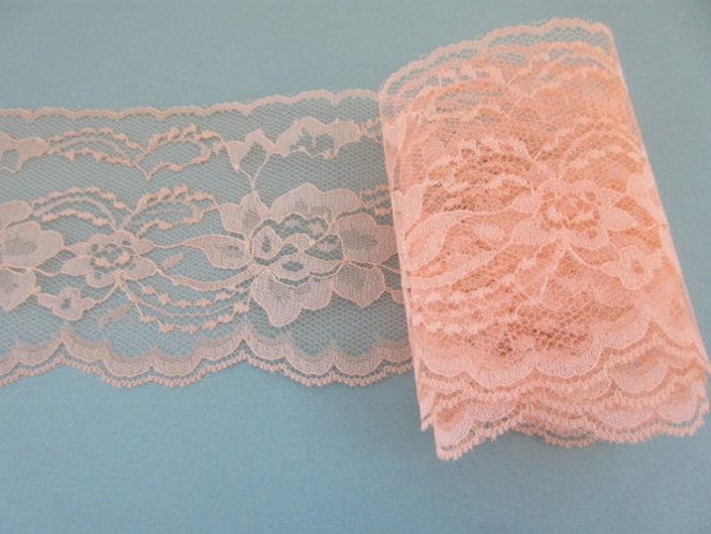 Peach Lace Trim Ribbon 4 inch wide DIY Wedding Lace Invitations Floral Lace Sewing Bridal Gift Wrap Gift Basket Wreath wl078 image 1