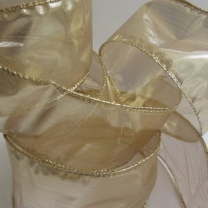 Gold Metallic Ribbon  Wired  2 1/2&quot; inch wide Wreath Ribbon Floral Arrangement Tree Gift Wrap Wedding Bows Center Piece Home Decor LC040