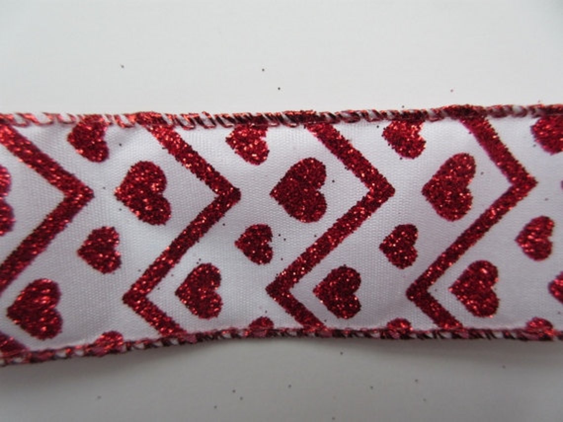 VATIN Glitter Red Hearts Valentine's Day Ribbon - 2.5" X 10 Yards Wired For Bows & Crafts