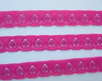 Pink Lace Trim Ribbon Hot Pink Lace 5/8" inch wide Scrapbook Card Decoration Baby Shower Sewing Trim Wedding Bridal Gift Wrap Basket  WL011